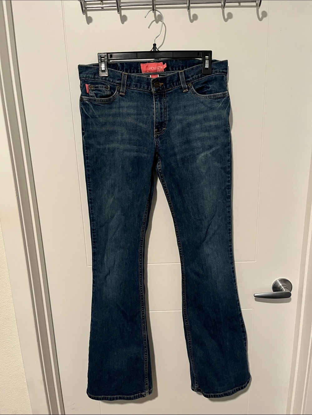 Y2K Hollister Dark Blue Distressed Denim Pockets Flare Jeans 2000’s